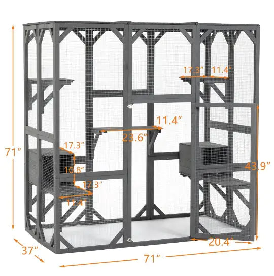 Outdoor Cat House Wooden Catio Enclosure Cover  Large Cat Cage With Jump Platforms And Condos