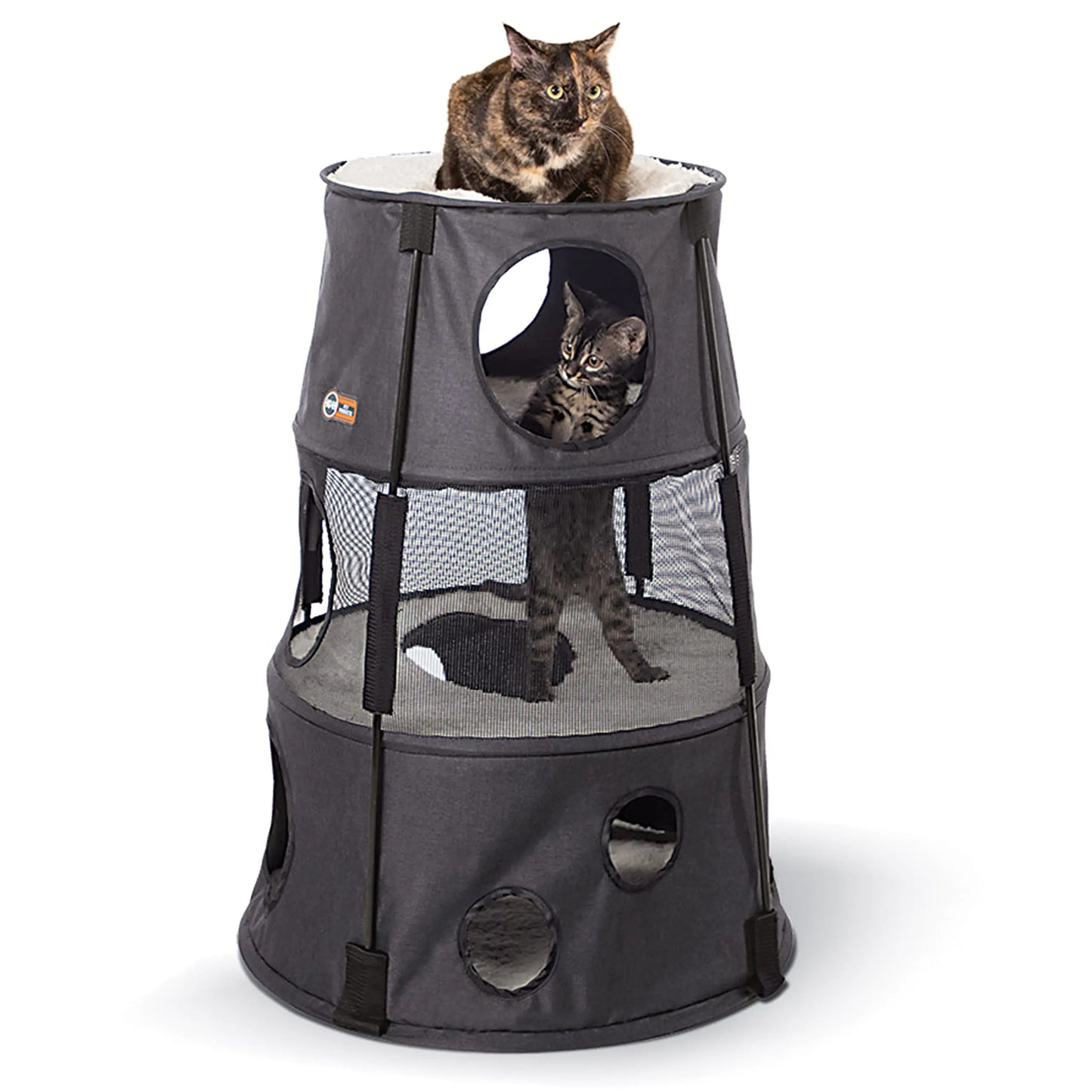 K&H Pet Products Cat Tower Tree Condo for Indoor Cats Modern Cute Cat Hammock Bed Kitten & Adult House Activity Center Playground Tree Cave Large Cozy Hideaway - 3 Level Gray 22 X 30