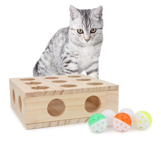 Hypeety Interactive Cat Toy Puzzle Box Wooden Treat Maze Scratcher Peek Play Toy Box Fun Interactive Cat Toy Fun Hide and Seek Cat Agility Toys