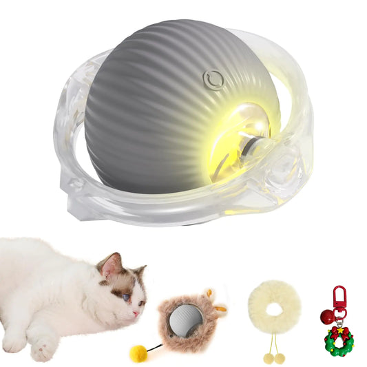 Pawlytek Smart Interactive Cat Toy Ball - Plush Smart Automatic Cat Toy with Light Interactive Cat Toy for Indoor Cats Cat Interactive Toy for Indoor Cats USB Rechargeable Auto On/Off(Grey)