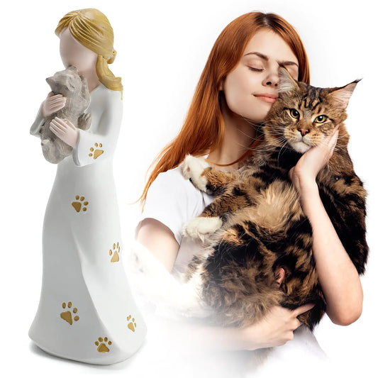 INLOMEM Cat Memorial Gifts Cat Memorial Gifts for Loss of Cat Pet Cat Remembrance Gifts Cat Loss Sympathy Gift Collectible Hand-Painted Cat Angel Figurine Statue for Cat Lovers (White)
