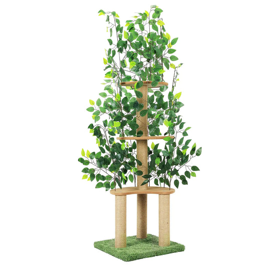 Cat Tree with Leaves Cat Tower for Indoor Cats Cat Condo Cat House with Scratching Post for Indoor Kittens and Cats(Green)
