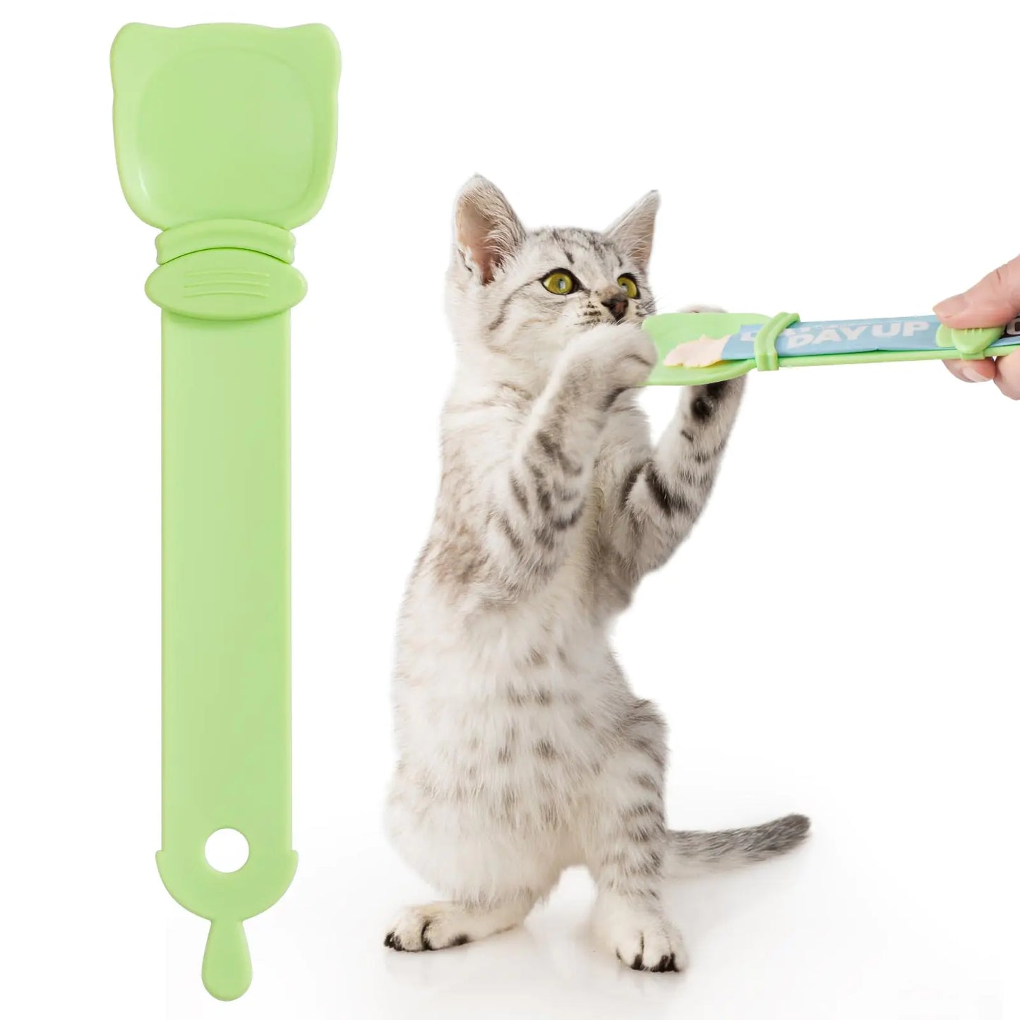 OKAMMY Cat Treat Squeeze Spoon Dispenser - Multifunctional Lickable Wet Cat Treat Dispenser for Cat Liquid Snack Cat Feeding Food Storage and Easy Hanging Cat Food Feeding Spoon (green)