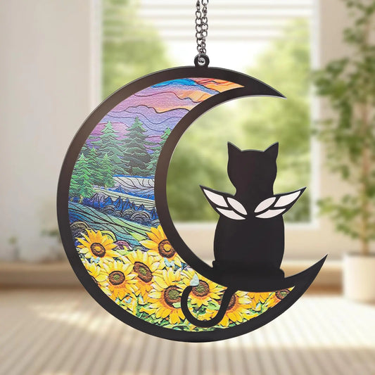 Rislobx Cat Memorial Hanging Lost Cat Sympathy Gift Pet Loss Plastic Suncatcher Memory Ornaments Gift for Cat Lovers (Angel Cat)