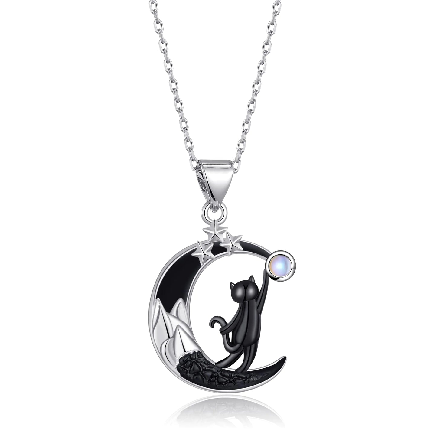 TALYKONG Black Cat Necklace Moon Mountain Moonstone Pendant Gothic Halloween Jewelry Gifts for Women Cat Lovers Christmas (Black Cat Mountain)