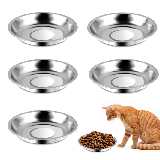 5 Pcs Stainless Steel Cat Bowls 6 Inch Metal Cat Bowls Cat Food Bowl Metal Cat Dishes Cat Food Bowls for Indoor Cats Shallow Pet Feeding Bowl Elevated Food Bowls for Cats