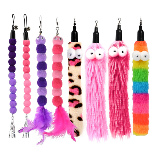 KALIONE Cat Worm Toy Refills Pack 8 PCS Cat Toy Wand Replacement Cat Wand Attachments Cat Feather Toys Cat Wiggly Toy Fuzzy Cat Toy Fishing Pole Refill for Interactive Indoor Cats Kitten Style B
