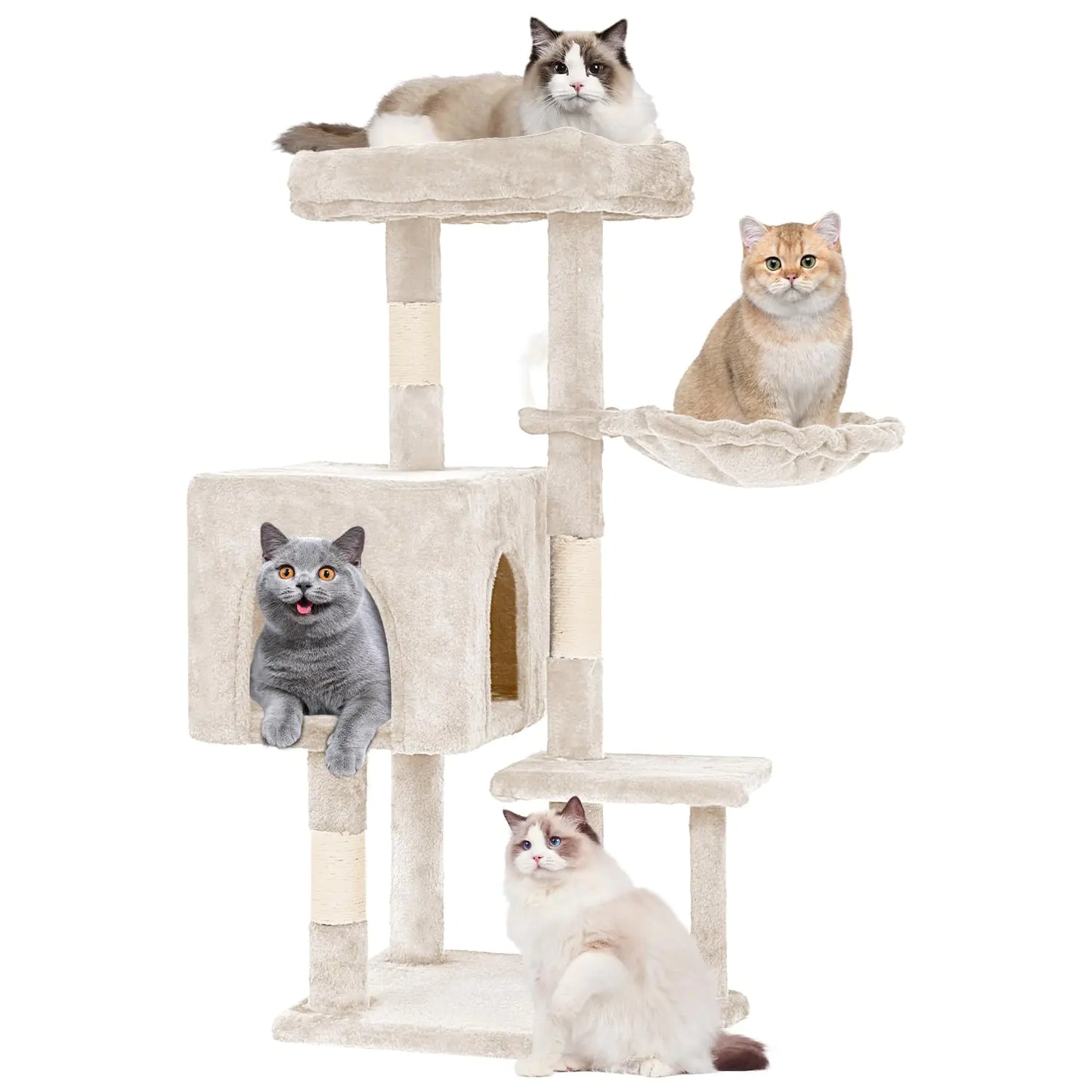 FDW 37.8 inch Cat Tree Cat Tower for Indoor Cats with Scratching PostsMulti-Level Cat Furniture Activity Center Stand House Cat Condo Modern Cat Tower with Hanging Cradle & Funny Toy (Light Gray)