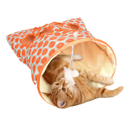 LOQJSS Cat Tunnel Bag Tunnel Bag for Cats Kitty Pet Collapsible Tunnel Crinkle Sack Bag Cat Tunnel Play Cat Drill Bag Self Hide and Seek Play for Indoor Cat Cave Toy (Color:Orange)