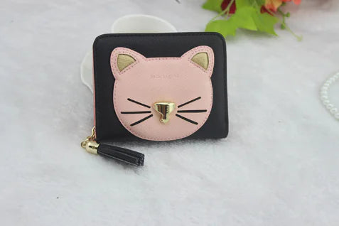 Cute Cartoon Cat Tassel Zipper Wallet for Students