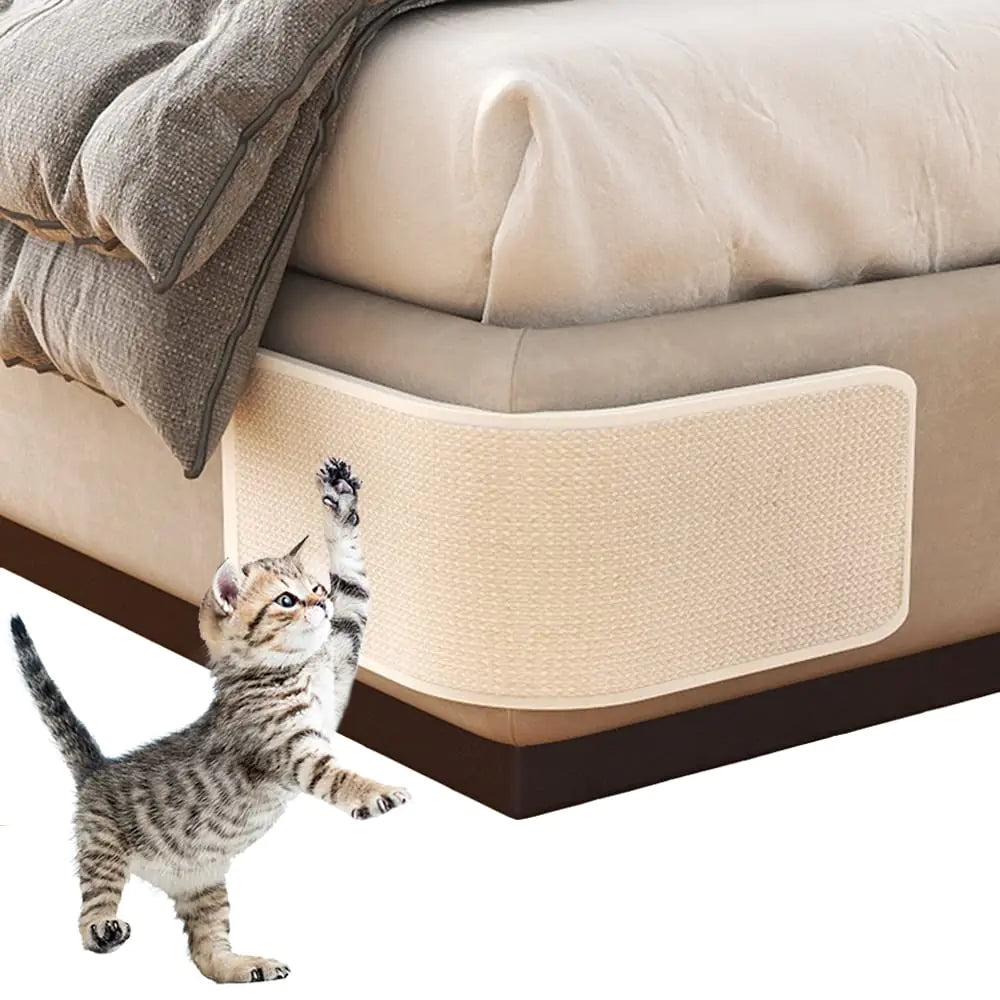 Cat Scratching Pad Natural Sisal Cat Scratcher Mat Sofa Bed Protector Scratch Pad Couch Side Cover Easy Installation Heavy Duty Thicken Cat Scratching Pad with Pins(Beige-Long)