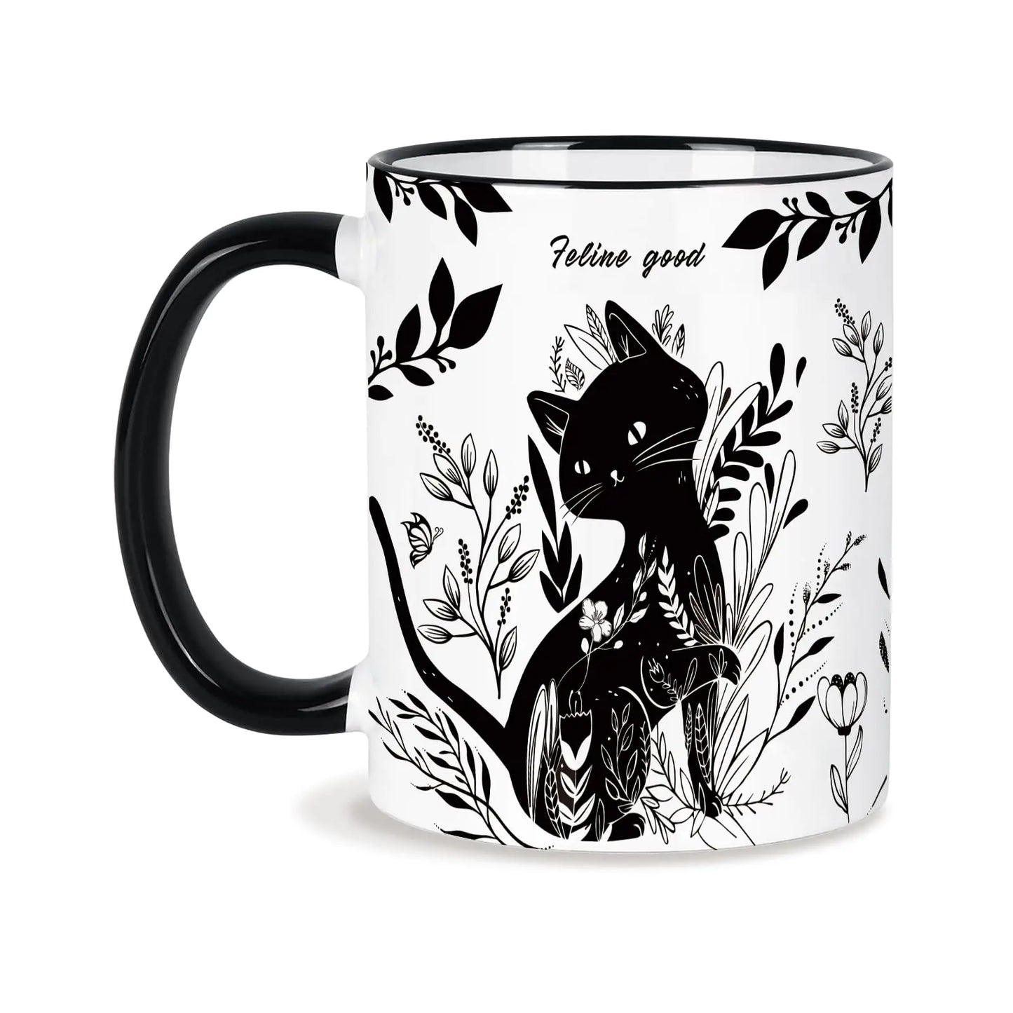 Silkwishes Black Cat Mug Gifts for Cat Lovers 11 Oz Black and White Boho Mug Cat Cat Lover Gifts for Women Friends Mom Grandma
