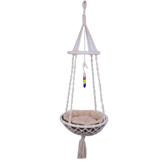 laddawan Macramé Hanging Cat Hammock - Cat Bed Indoor Cat Swing Nest Cat Lover Gifts