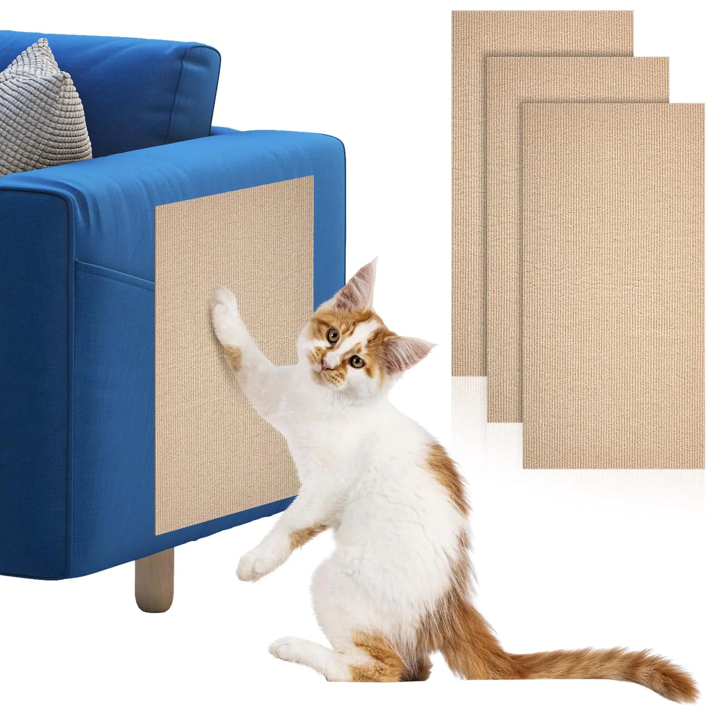 Qinyoung 3 Pcs Cat Scratch Mat 11.8 x 23.6 Inches Cat Scratching Post Carpet Cover Adhesive Replacement Cat Scratch Pad Wall Cat Scratcher Cat Carpet Protector for Couch Furniture Corner Cat Tree