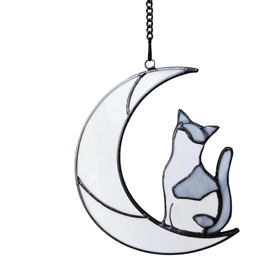 YULAIKUAI Gray and White Cat Memorial Gifts Loss of Cat British Shorthair Stained Glass Cat Suncatcher Cat Died Sympathy Gifts for Cat Lovers Cat Loss Sympathy Gift