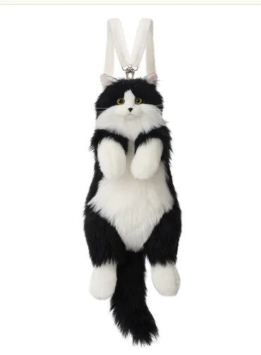 Trendy Plush Cat Backpack - Handmade Simulation Cat Bag