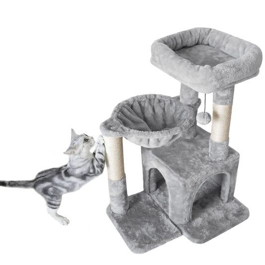 Pesofer Cat Tree Small Cat Tower with Sisal Scratching Post and Hammock Light Gray