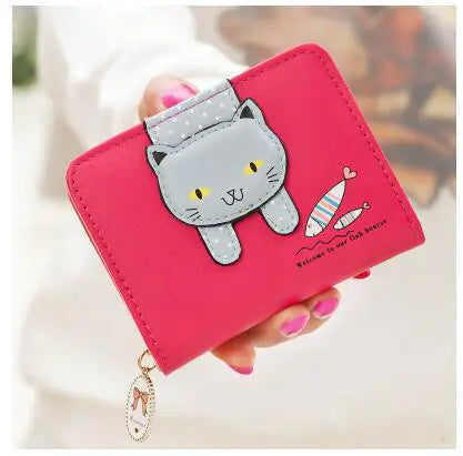 Compact Cat Zipper Wallet - Multi-Function Design