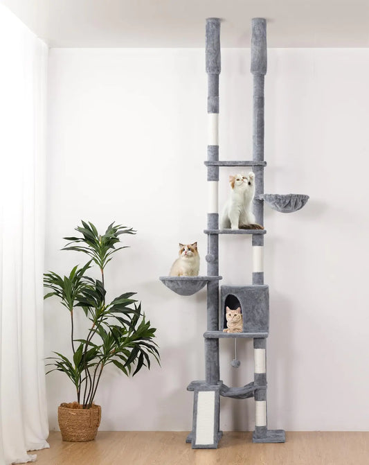 Floor to Ceiling Cat Tree Adjustable Height(85.6"-114") Cat Tower with Scratching Post Cat Condo & Cat Hammock 7-Level Tall Cat Tree Tower for Indoor Cats Kittens