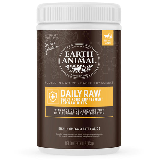 Earth Animal Daily Raw Cat Food & Raw Dog Food Topper | Complete Cat & Dog Vitamins Supplement| 1 Pound