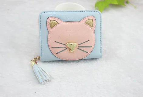 Cute Cartoon Cat Tassel Zipper Wallet for Students